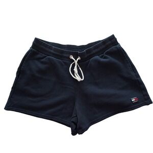 Tommy Jeans Women Navy Blue Logo Drawstring Waist Sweat Short Shorts Y2K Size M